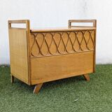 Vintage oak and rattan chest/bench – 1960s