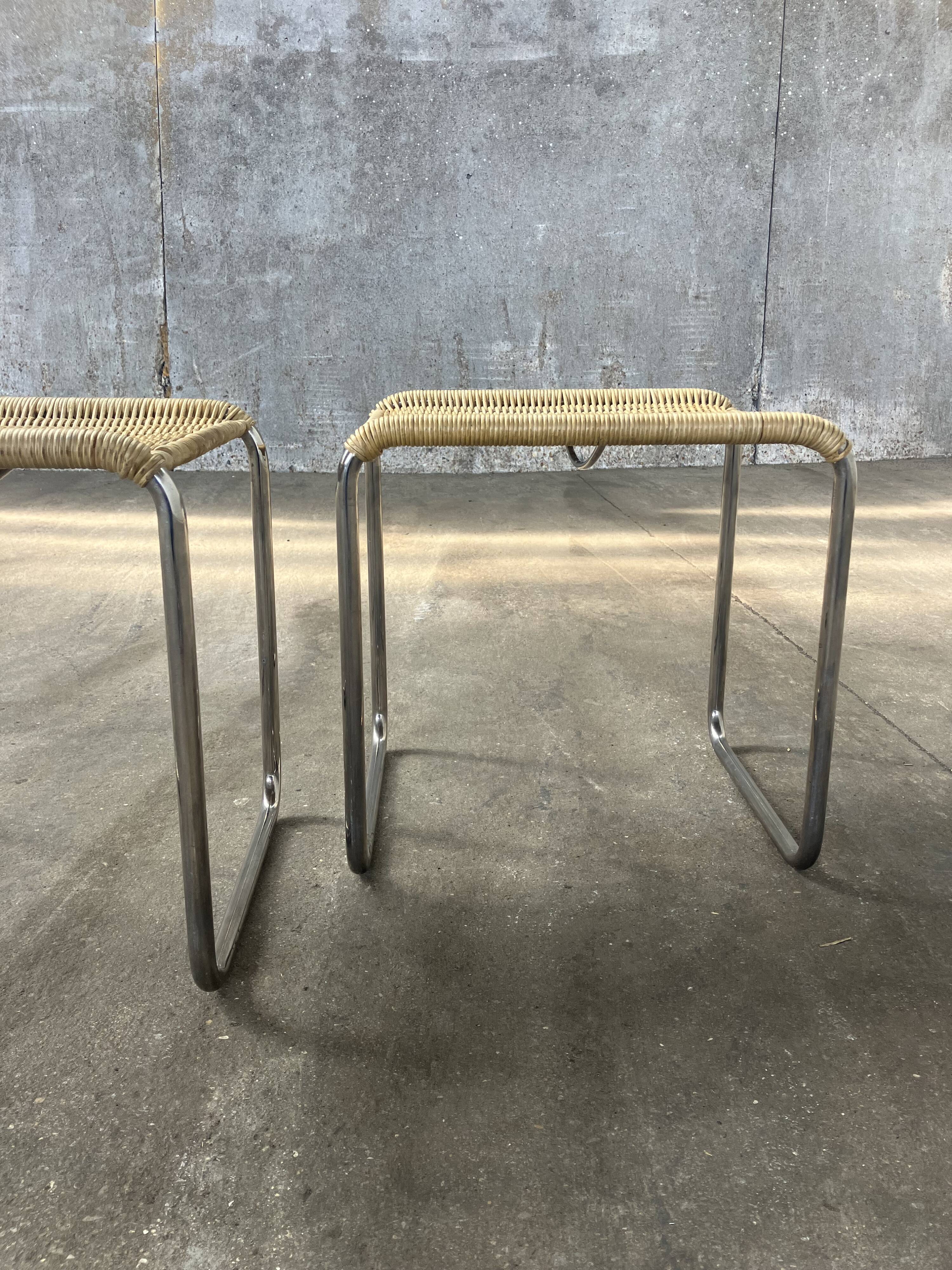 Pair of vintage 1970s wicker/chrome stools