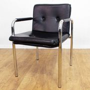 Set of 4 leather and tubular steel armchairs