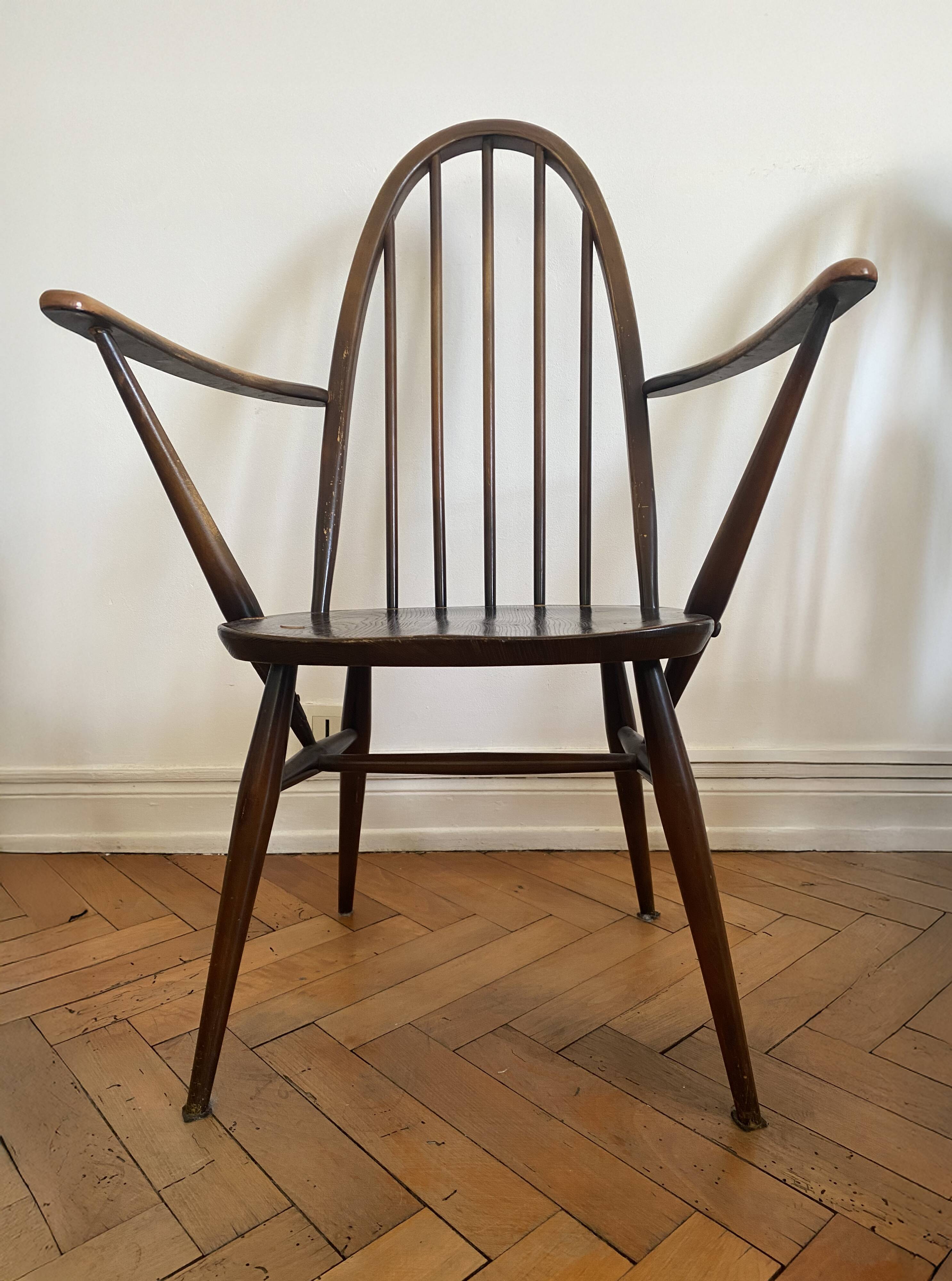 Rare set of 4 Ercol Quaker dining chairs / armchairs - English design 1960.
