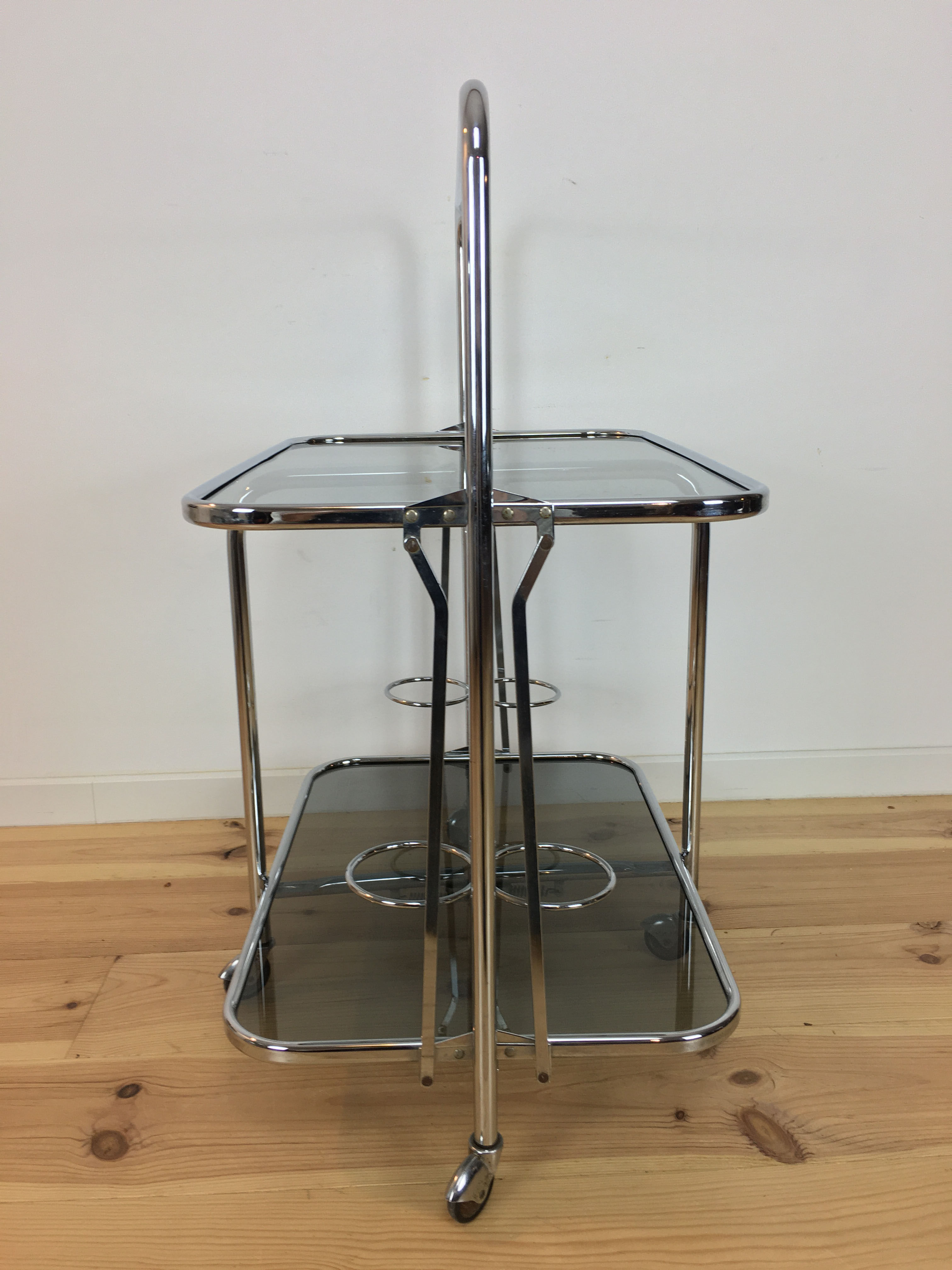 70s chrome folding dessert, smoked glass bar