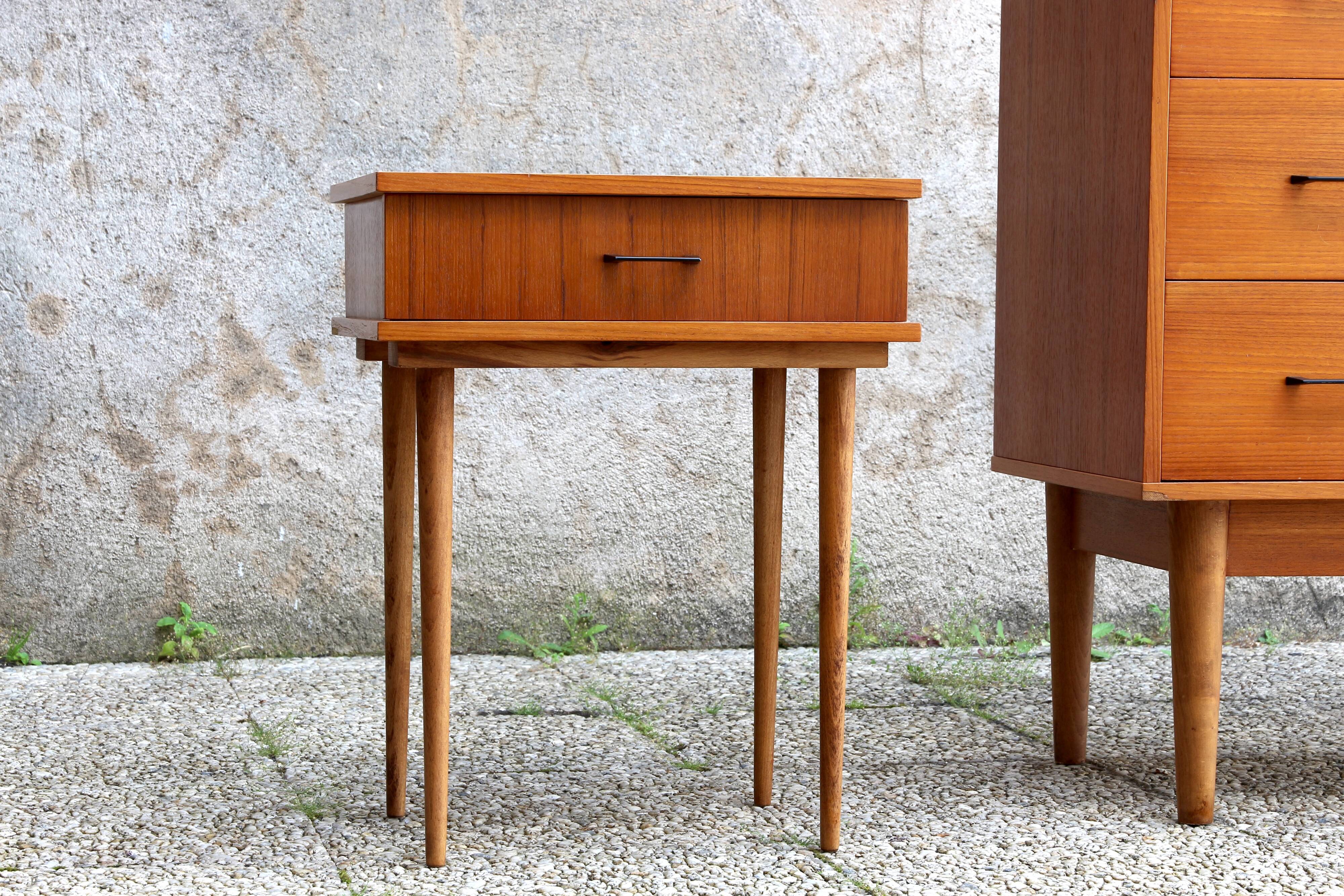 Scandinavian chest of drawers and bedside table from the 50s/60s, vintage teak