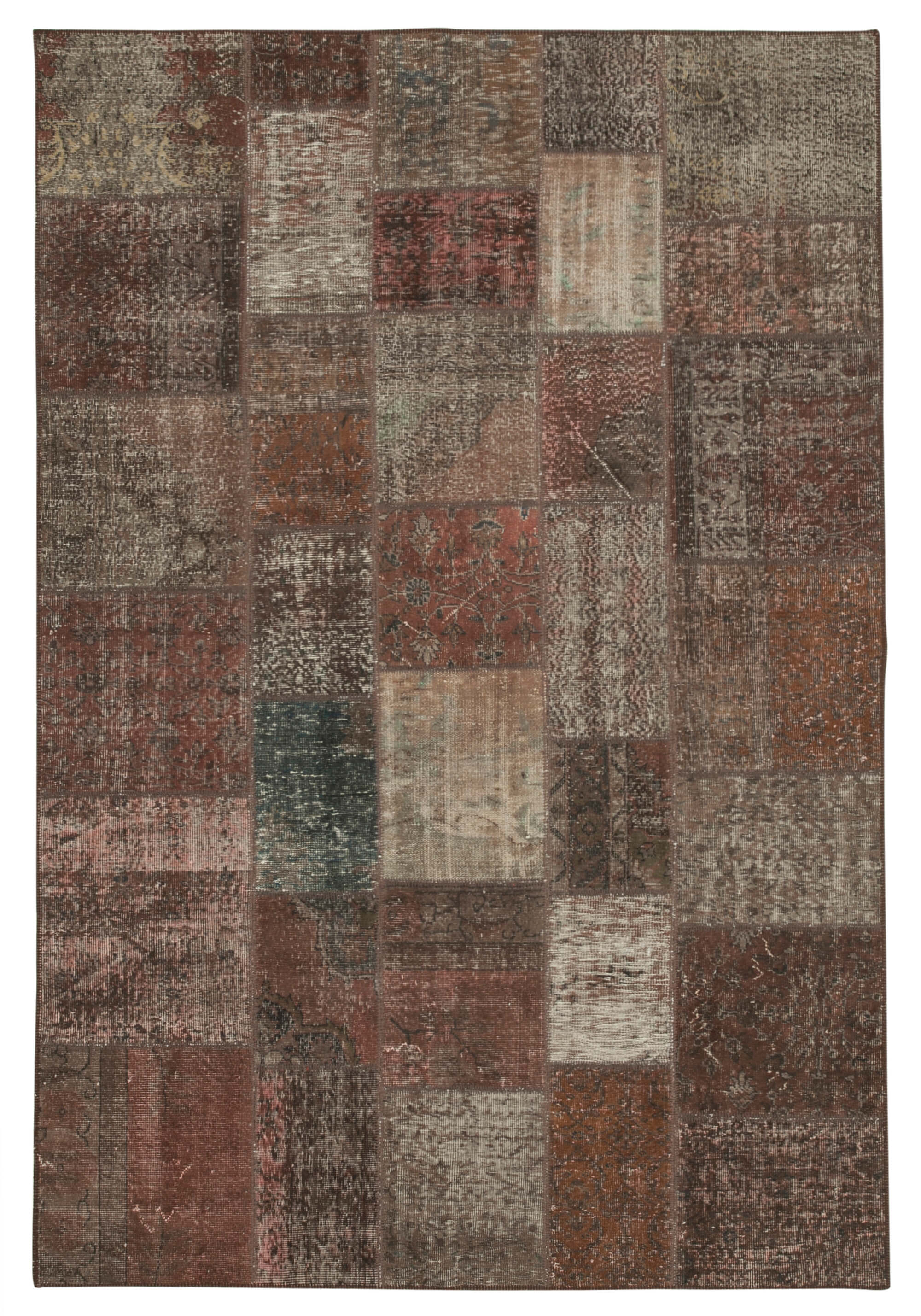 Handwoven oriental overdyed 202 cm x 298 cm brown patchwork carpet