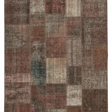 Handwoven oriental overdyed 202 cm x 298 cm brown patchwork carpet