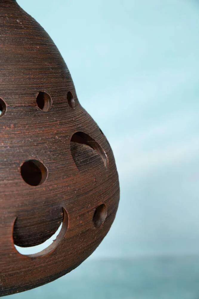 Suspended Japandi lamp in ceramic from the 60s/70s, vintage boho lamp.