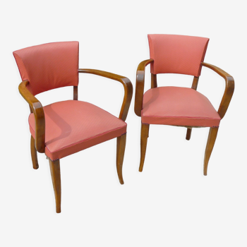 Pair of vintage red bridge armchairs 1940-50