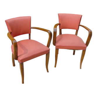 Pair of vintage red bridge armchairs 1940-50