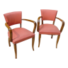 Pair of vintage red bridge armchairs 1940-50