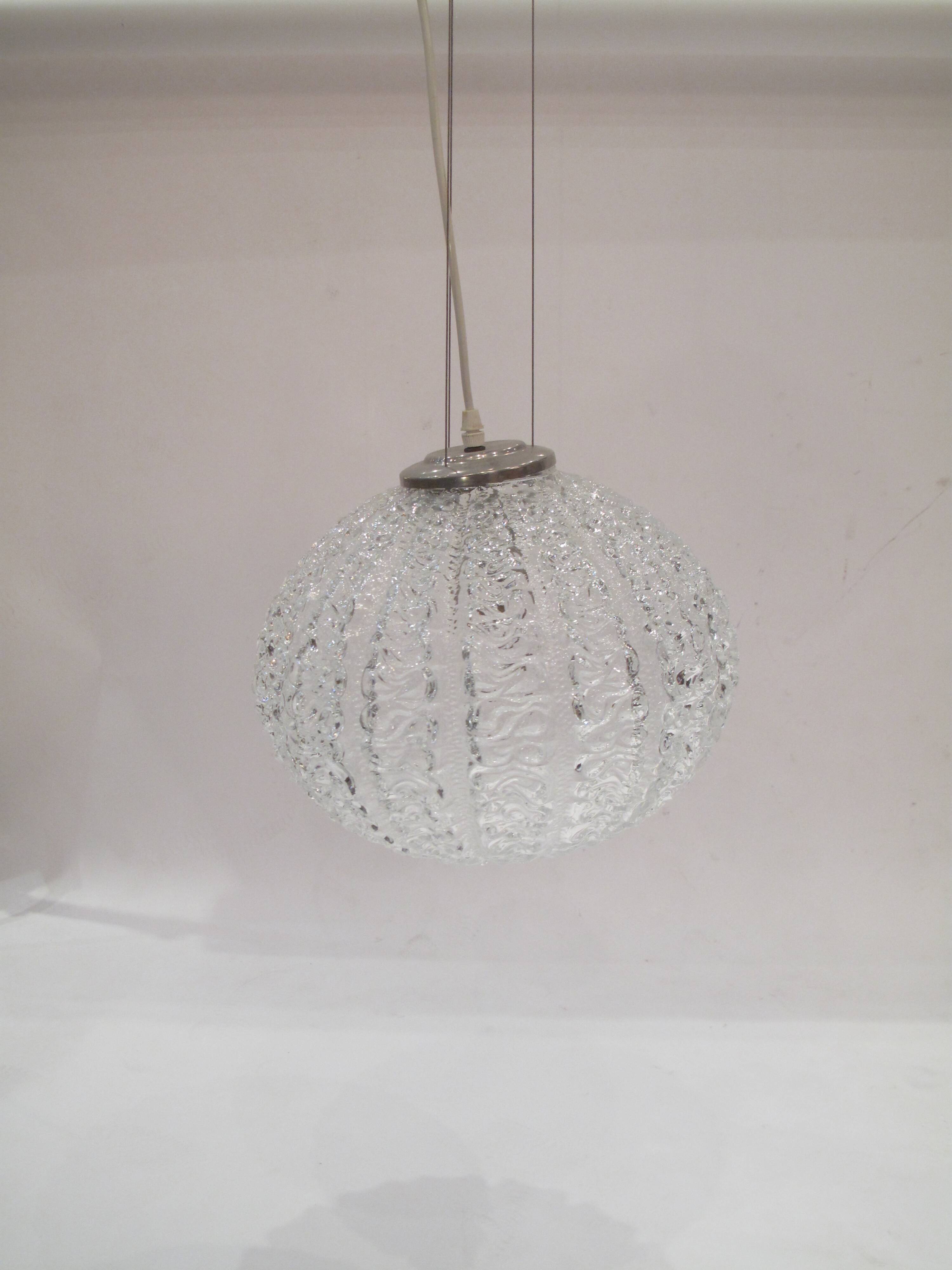 60s round chrome and glass pendant