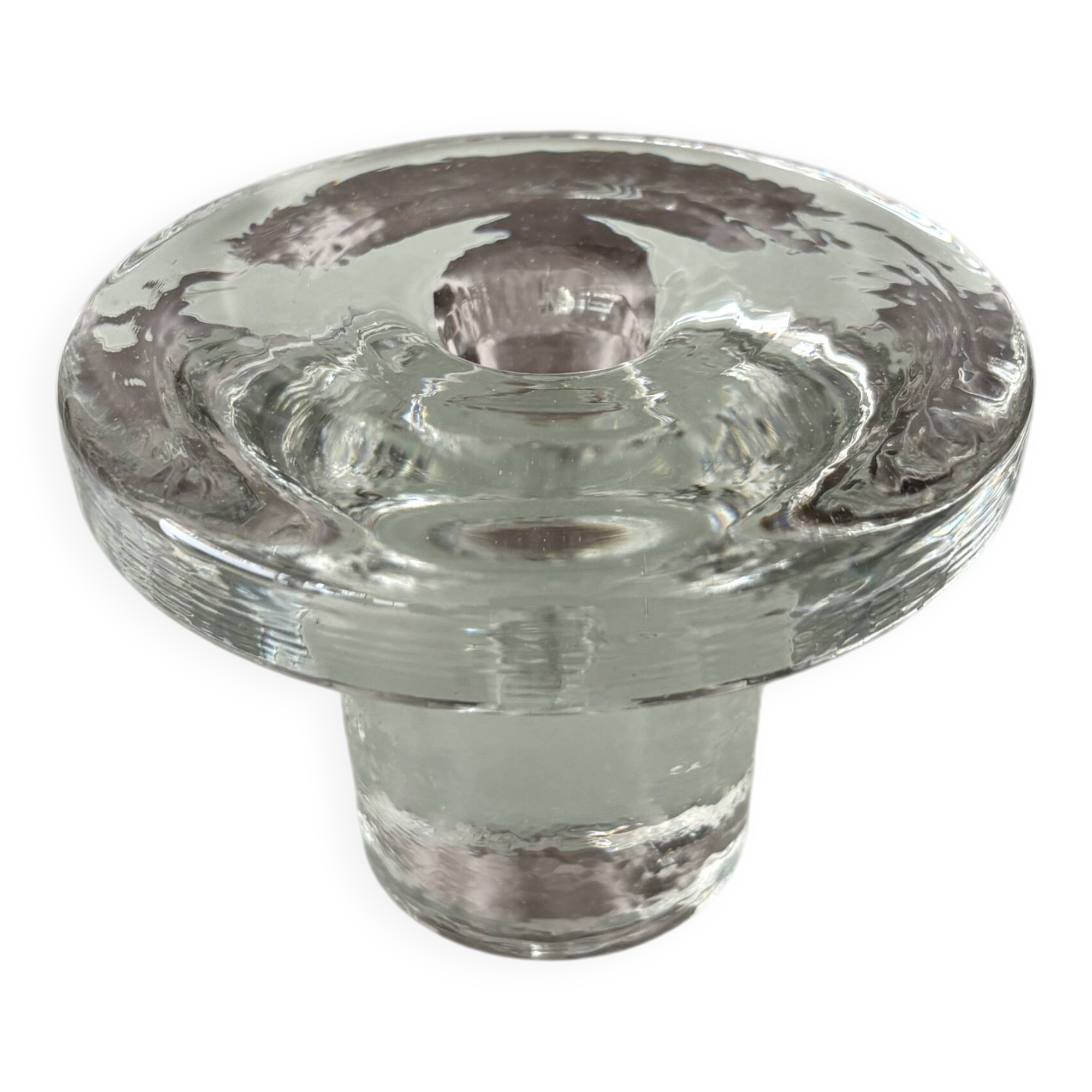 Vintage Scandinavian glass Candle Holder – Clear Pressed Glass – 1970s