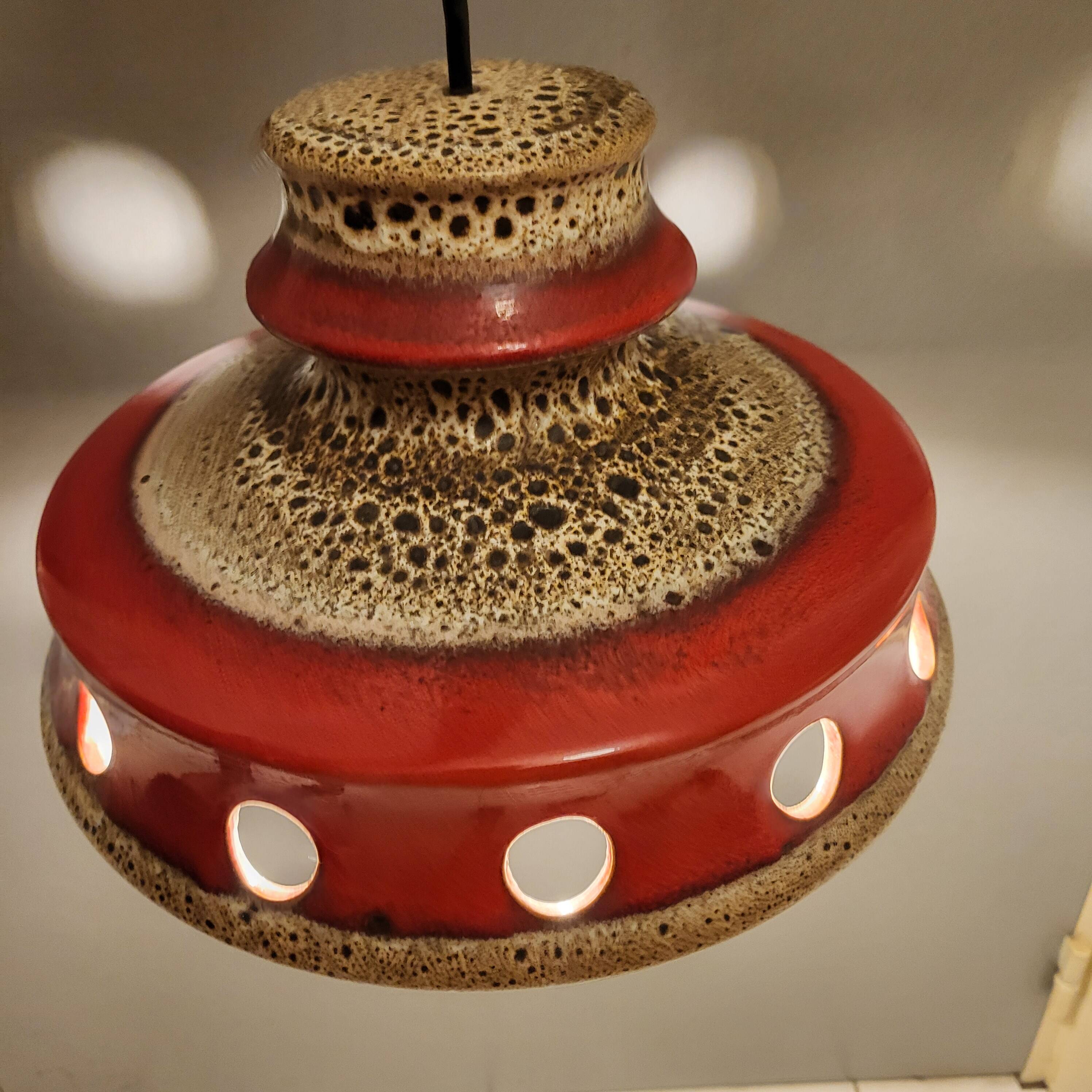 Vintage suspension in glazed ceramic fat lava, space age, West Germany 19