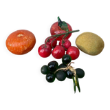 Fruits: grapes, tomatoes, oranges, cherries, kiwis in Murano glass