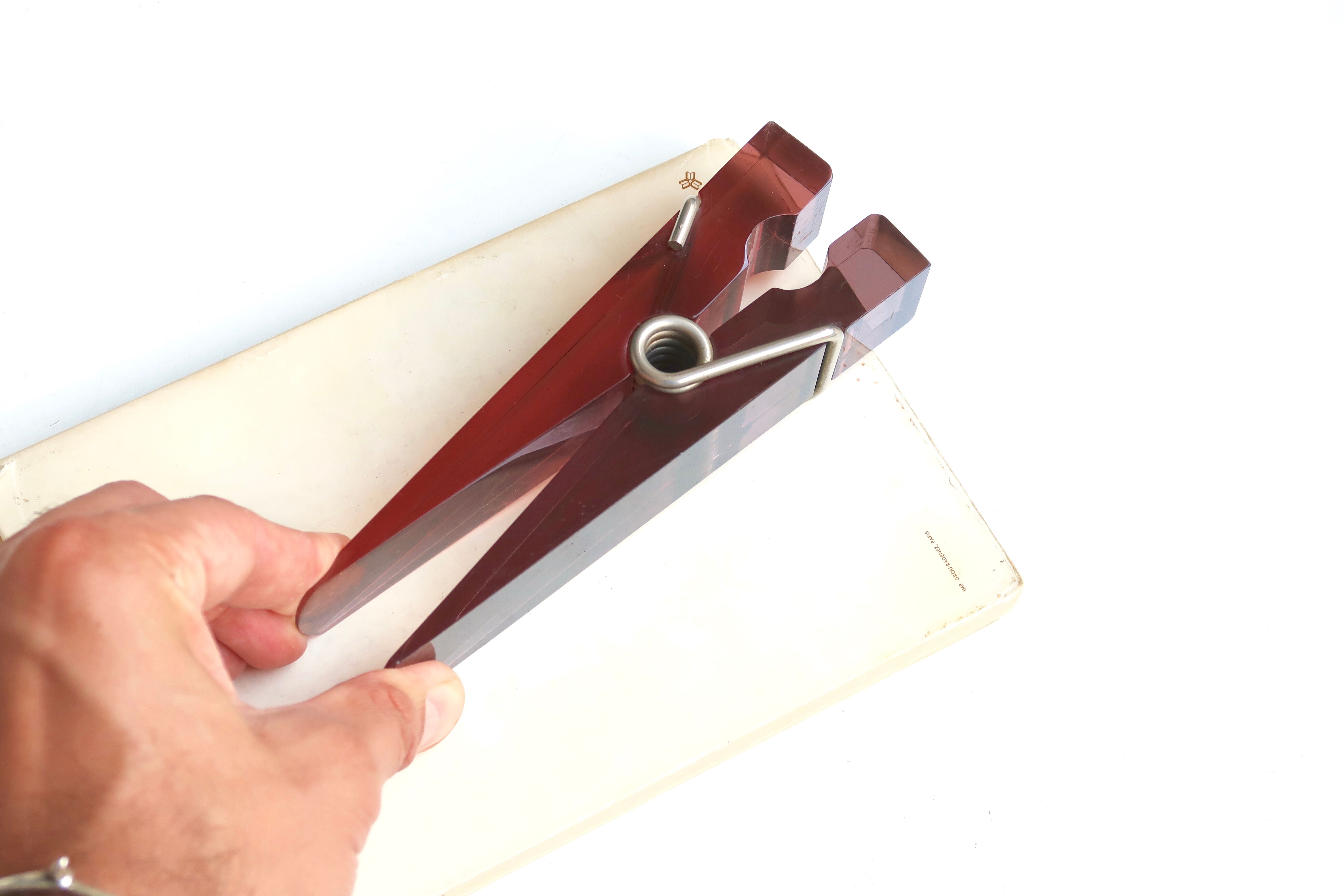 Plexiglass "clothespin" mail carrier, 70s