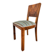 Set of six Art Deco dining chairs in walnut root veneer, 1940s.