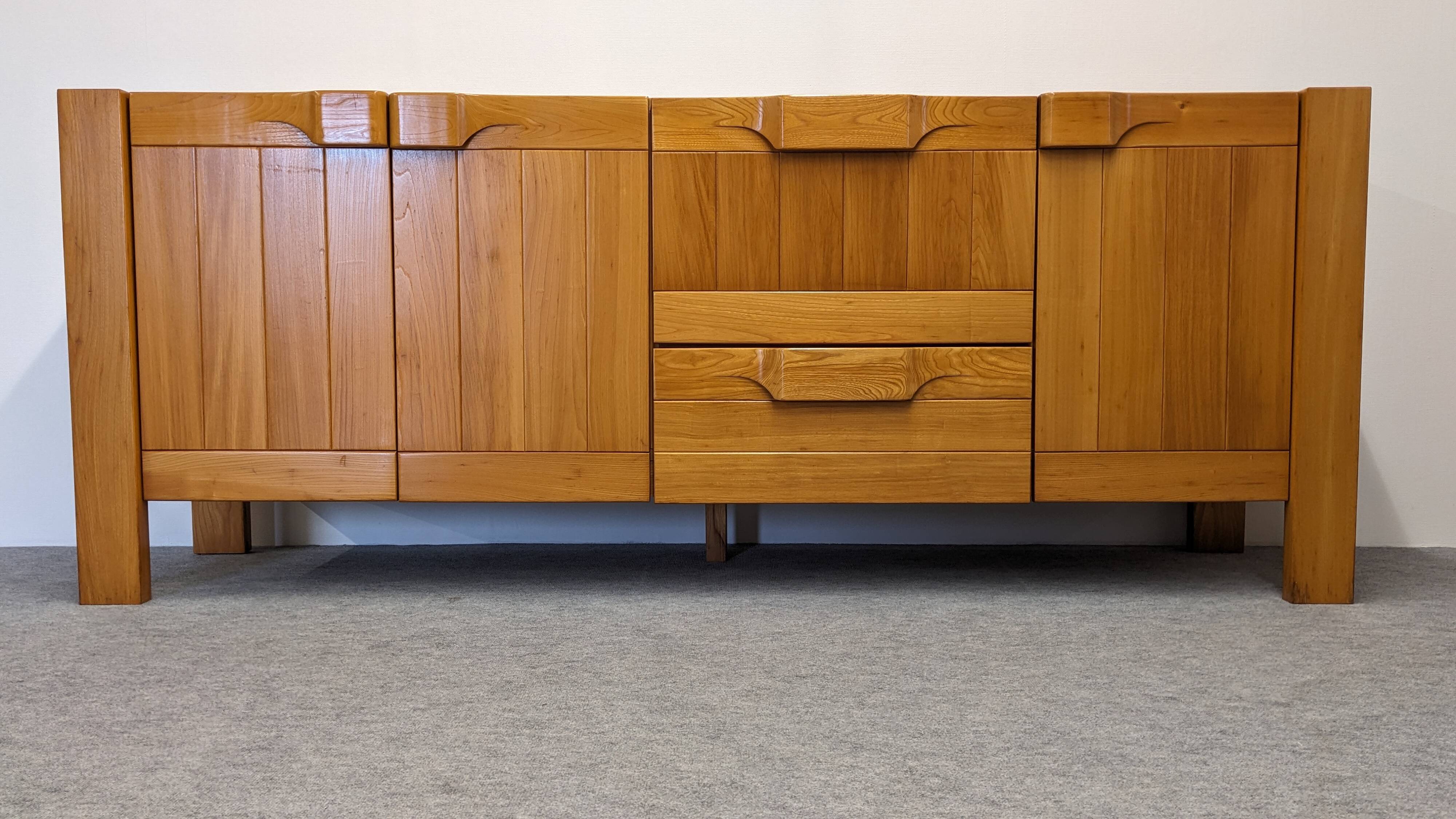 Solid elm sideboard, Maison Regain, France, circa 1970