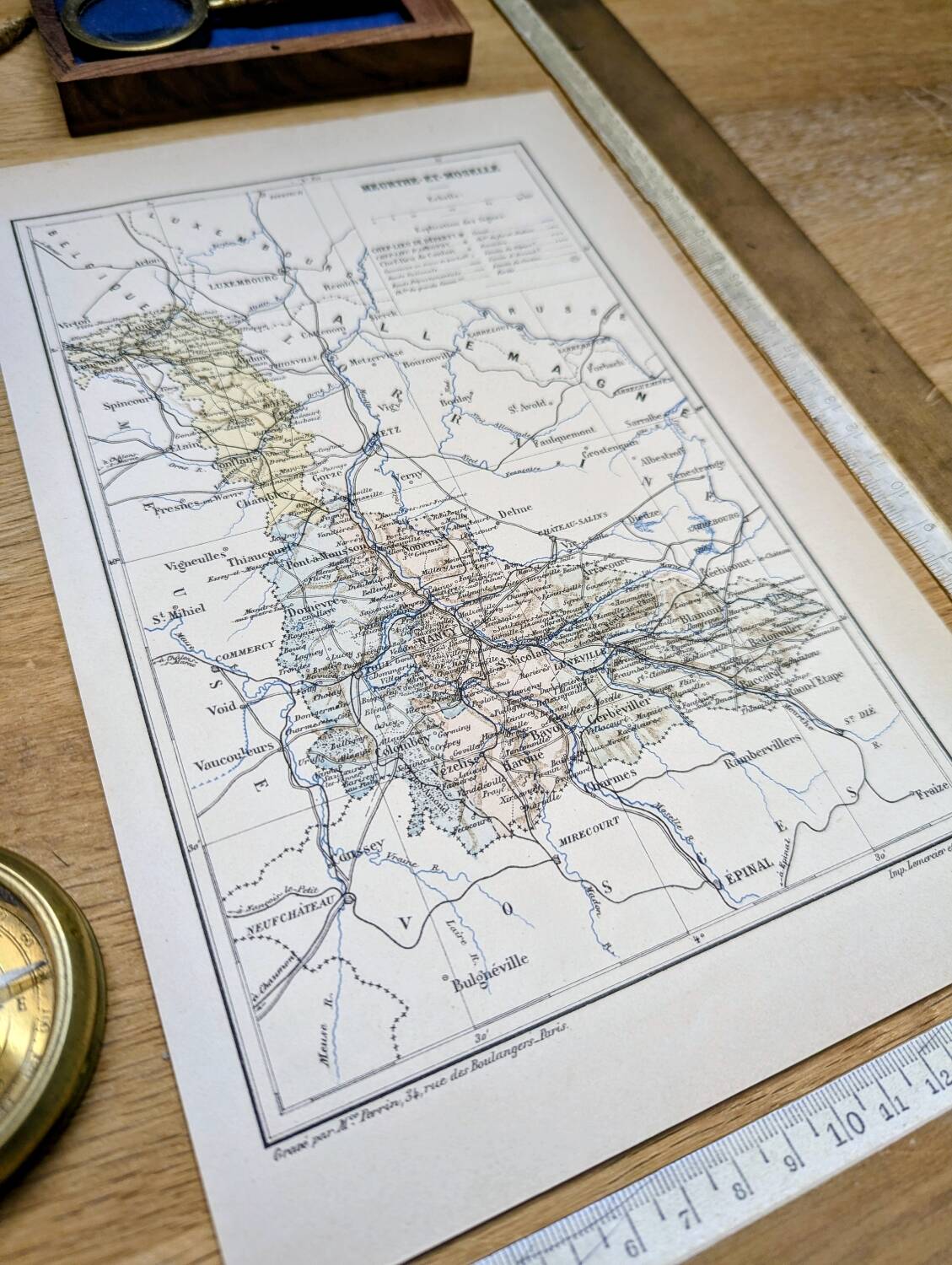 Printed in 1889, Meurthe-et-Moselle, old map.