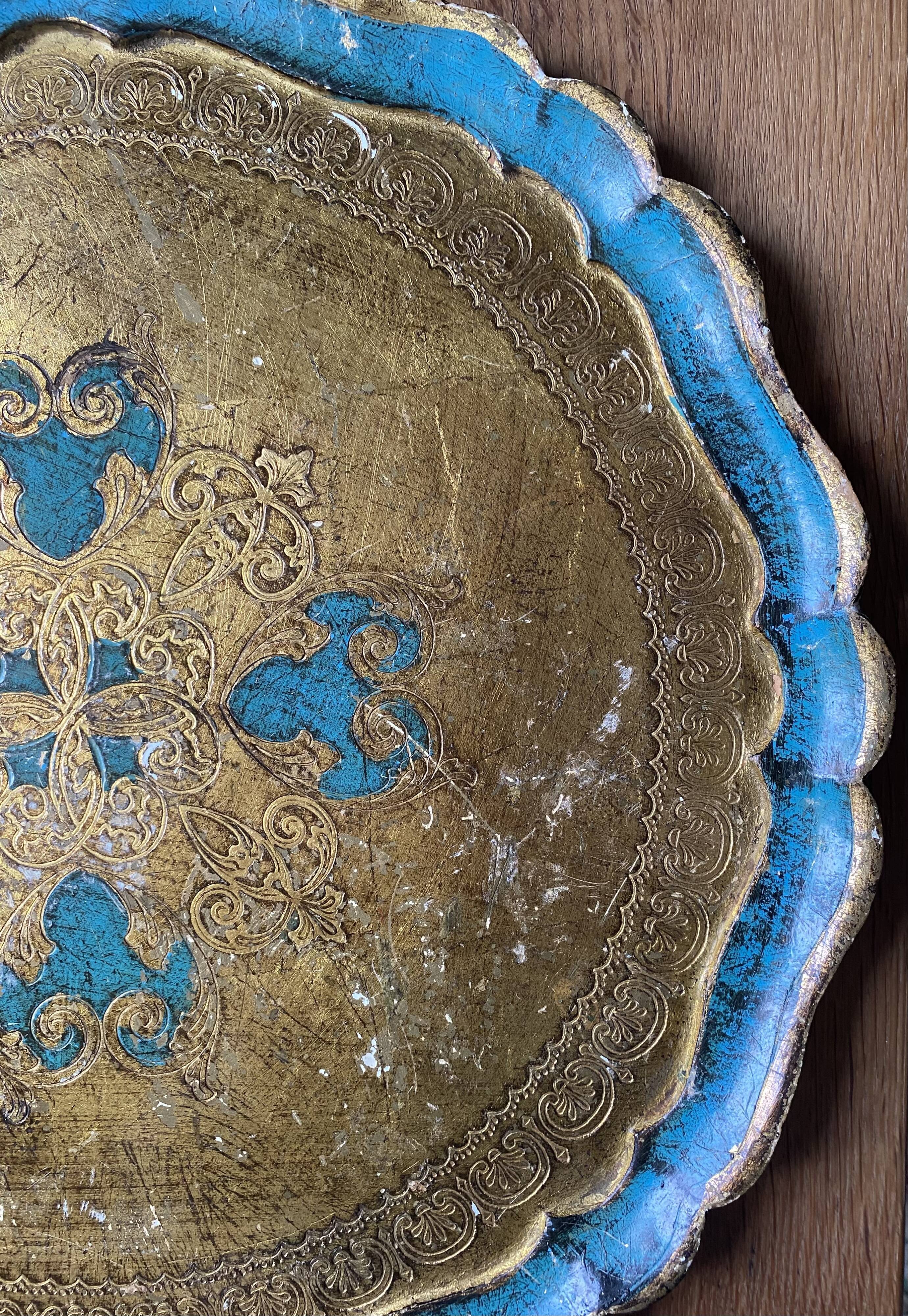 Florentine tray golden and turquoise blue