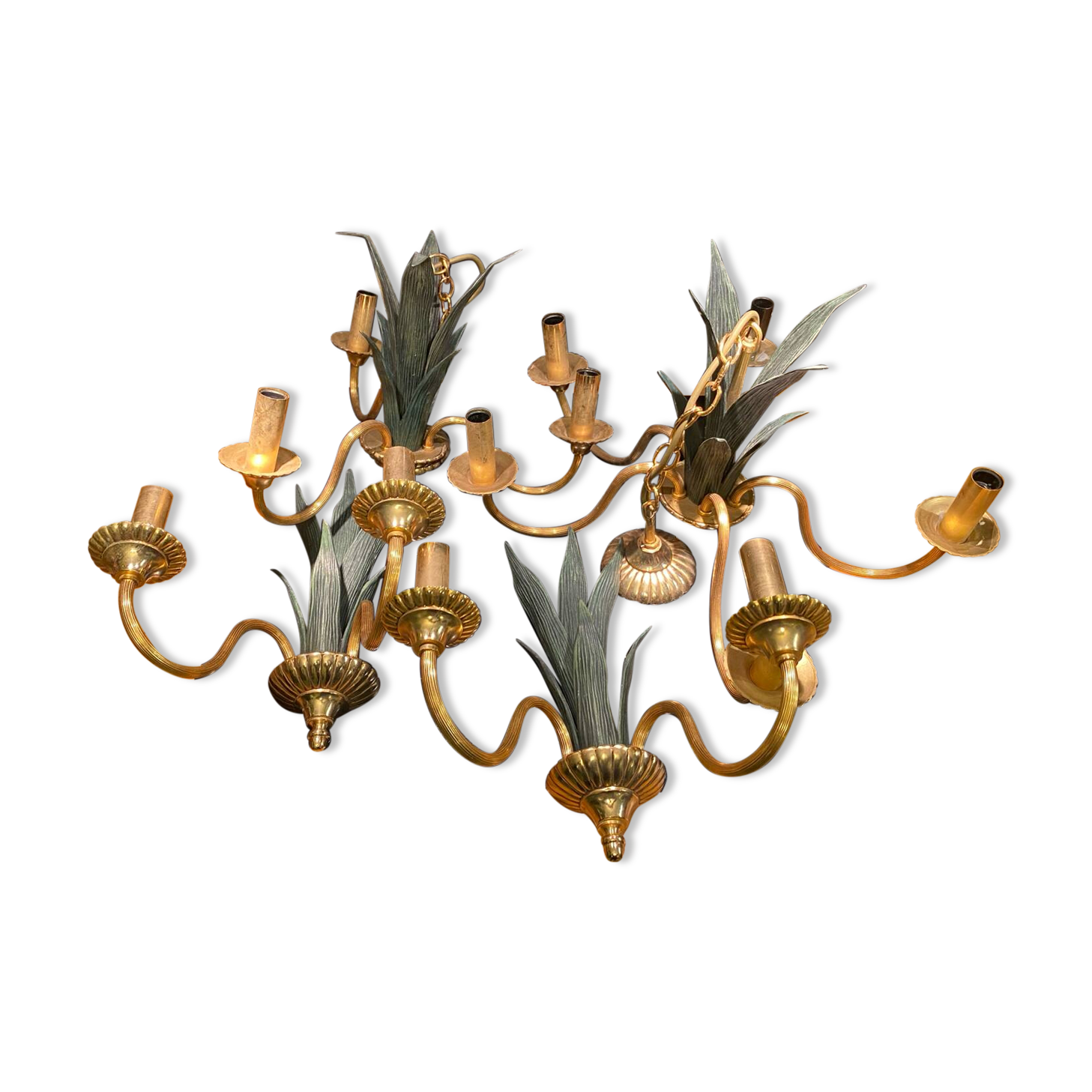 Ensemble lustres et appliques laiton et bronze 1970