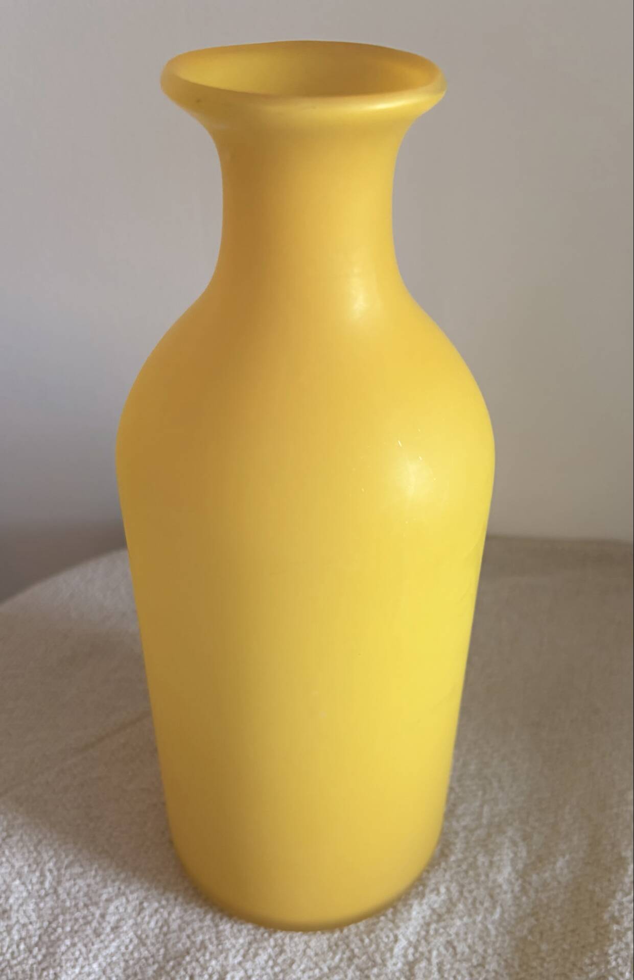 Vintage Hand-Blown Yellow Frosted Satin Glass Apothecary Vase - 1970s