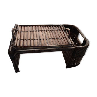 Table repas avec plateau amovible rotin & bambou vintage années 60
