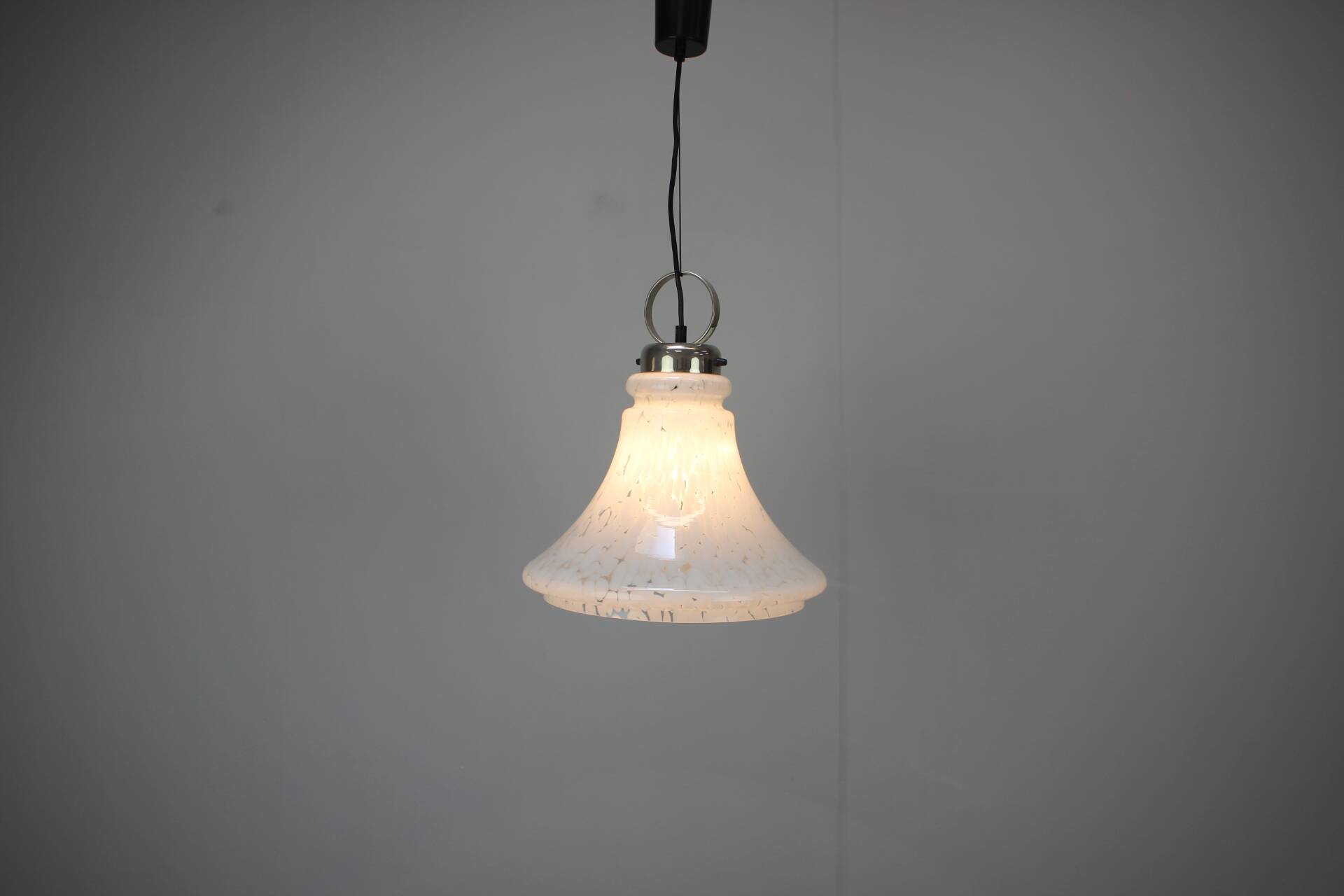 1970s Czechoslovak Adjustable Mid-Century Bell Form Glass Pendant Lamp