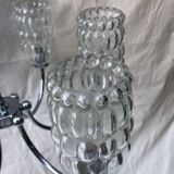 6-branched chrome chandelier & glass lampshades