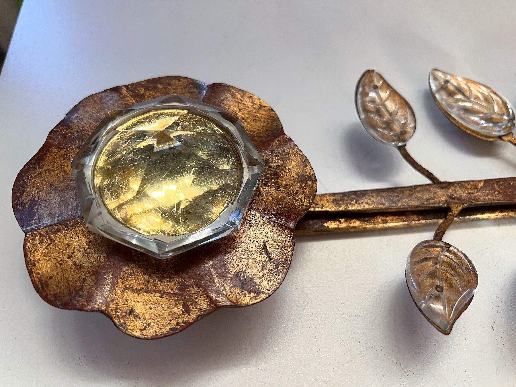 Appliques murales italiennes en cristal et fer forgé doré par Banci Florence, années 1960