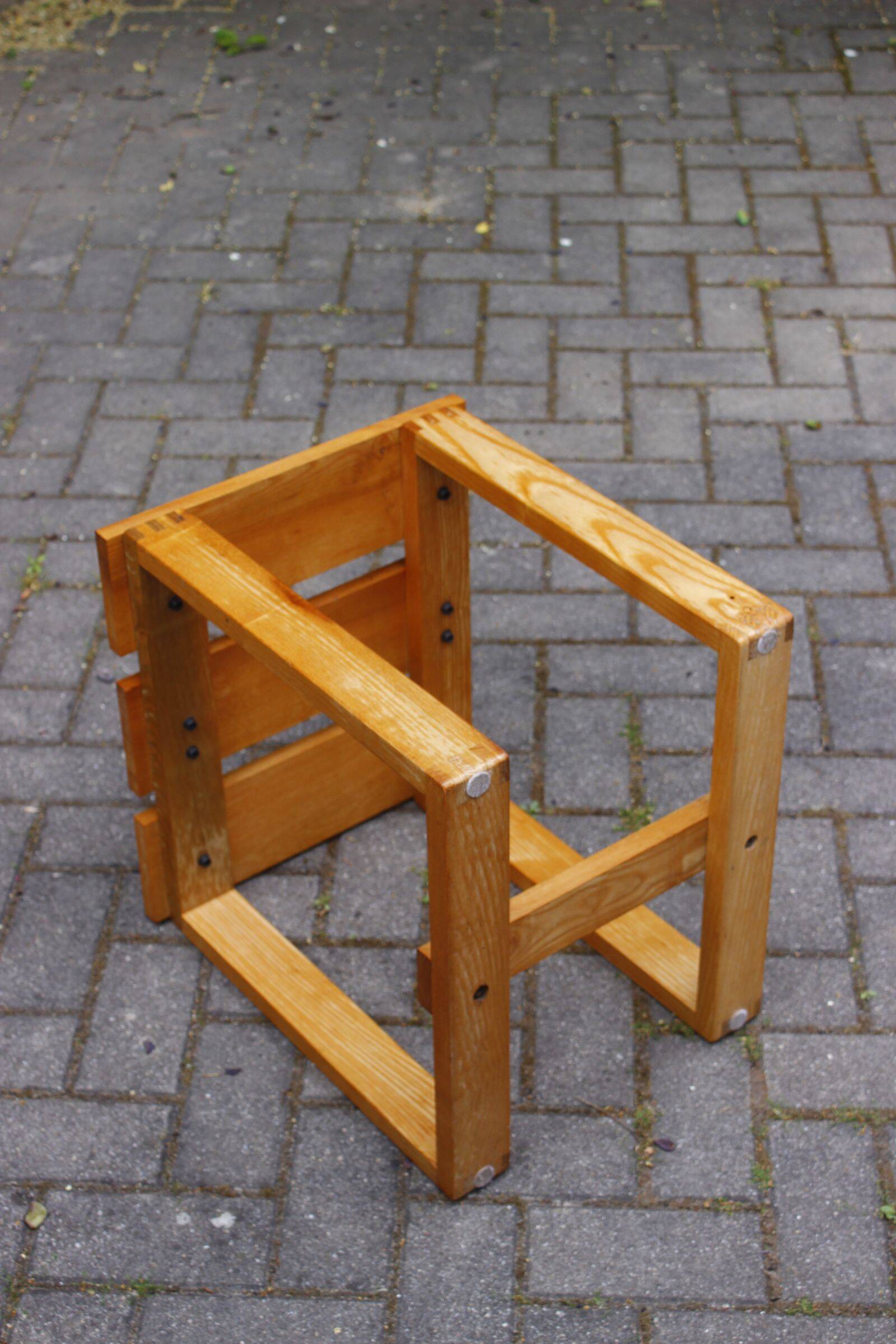 Vintage solid wood stool, modernist design 1970s