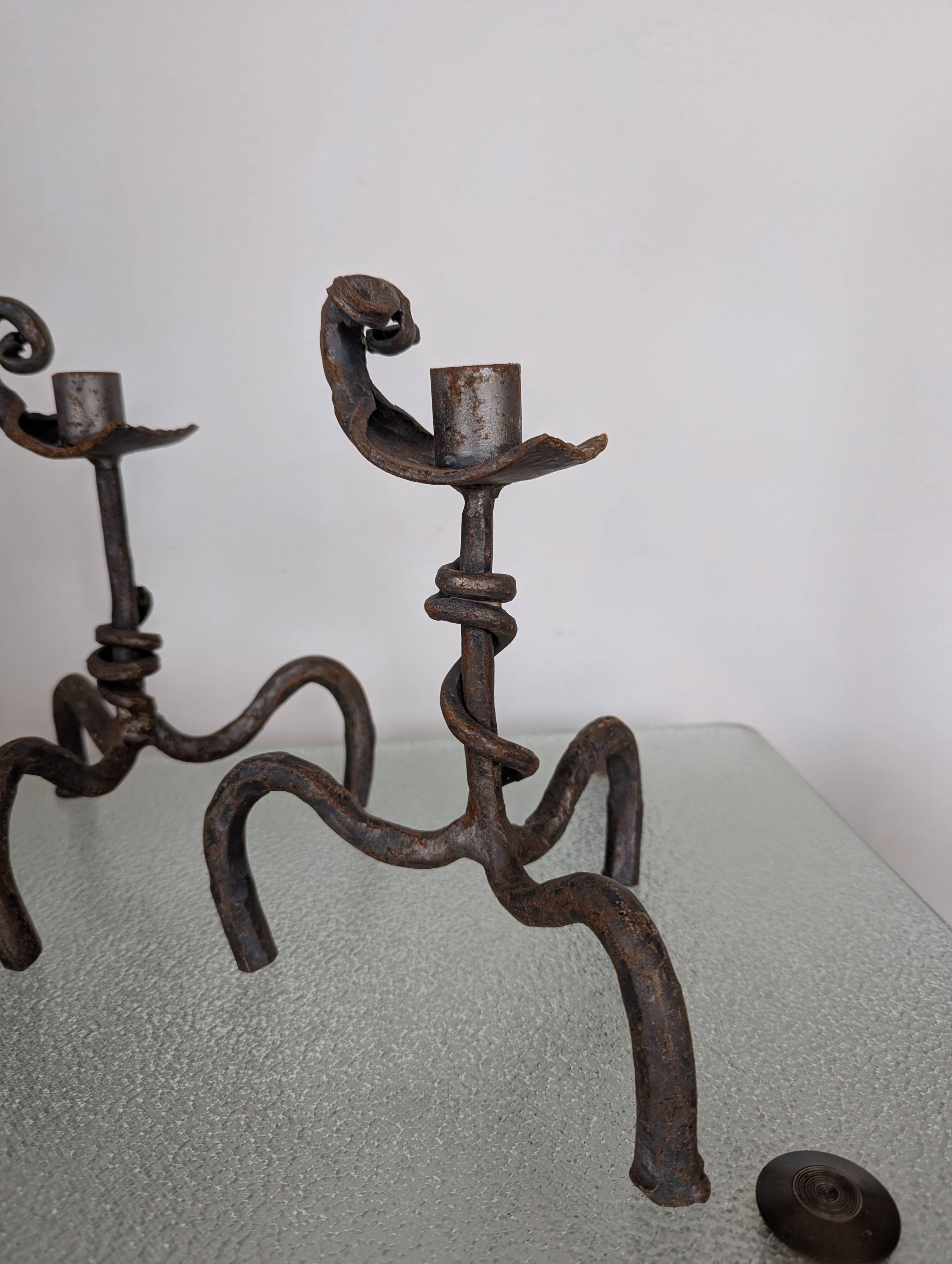 Set of 3 wrought iron candle holders