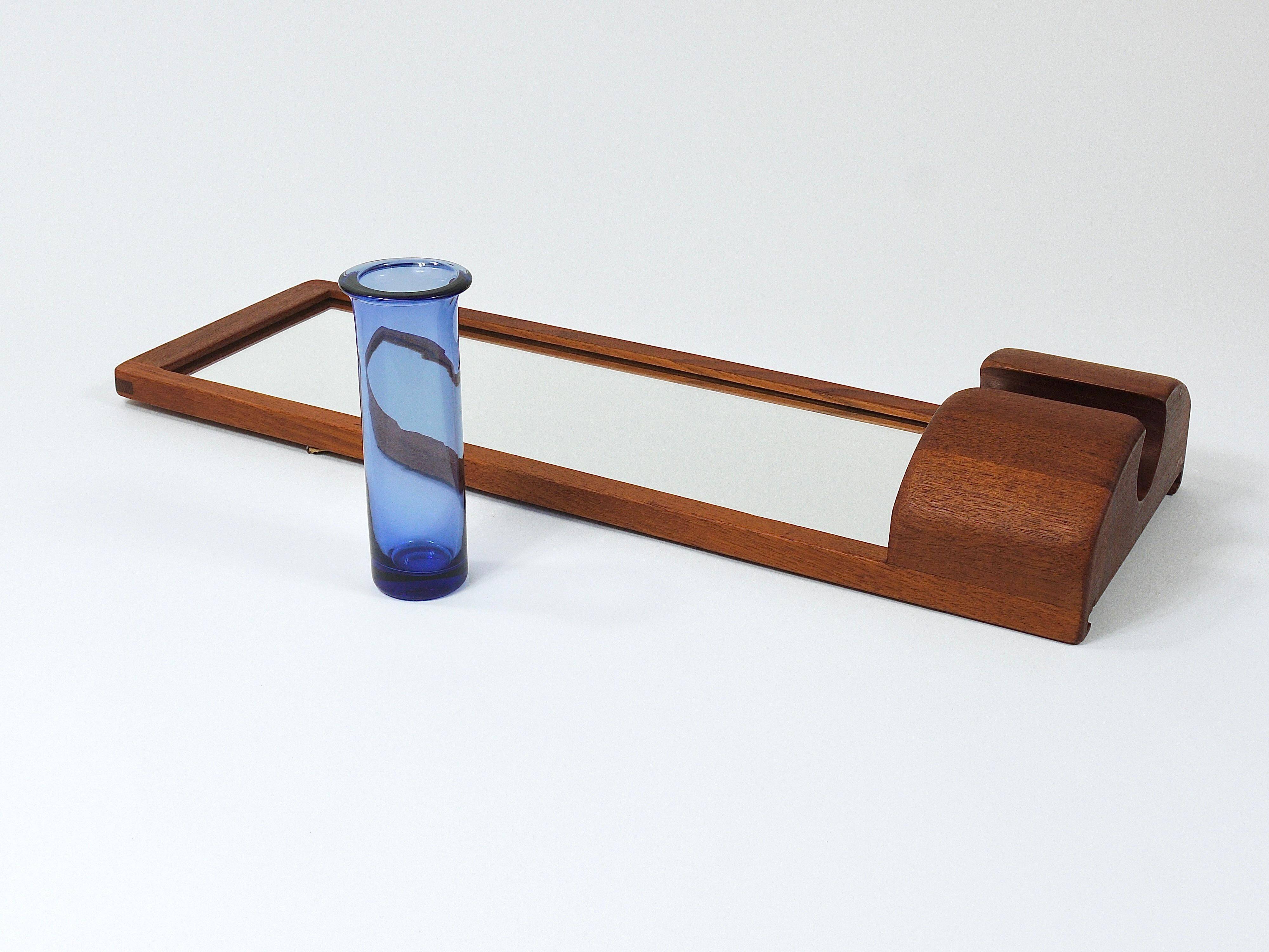 Danish wall mirror by Jacob Hermann & Per Lütken and Holmegaard glass vase, 1960s.