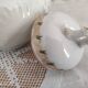 White porcelain sugar bowl decoration in relief and green and gold frieze