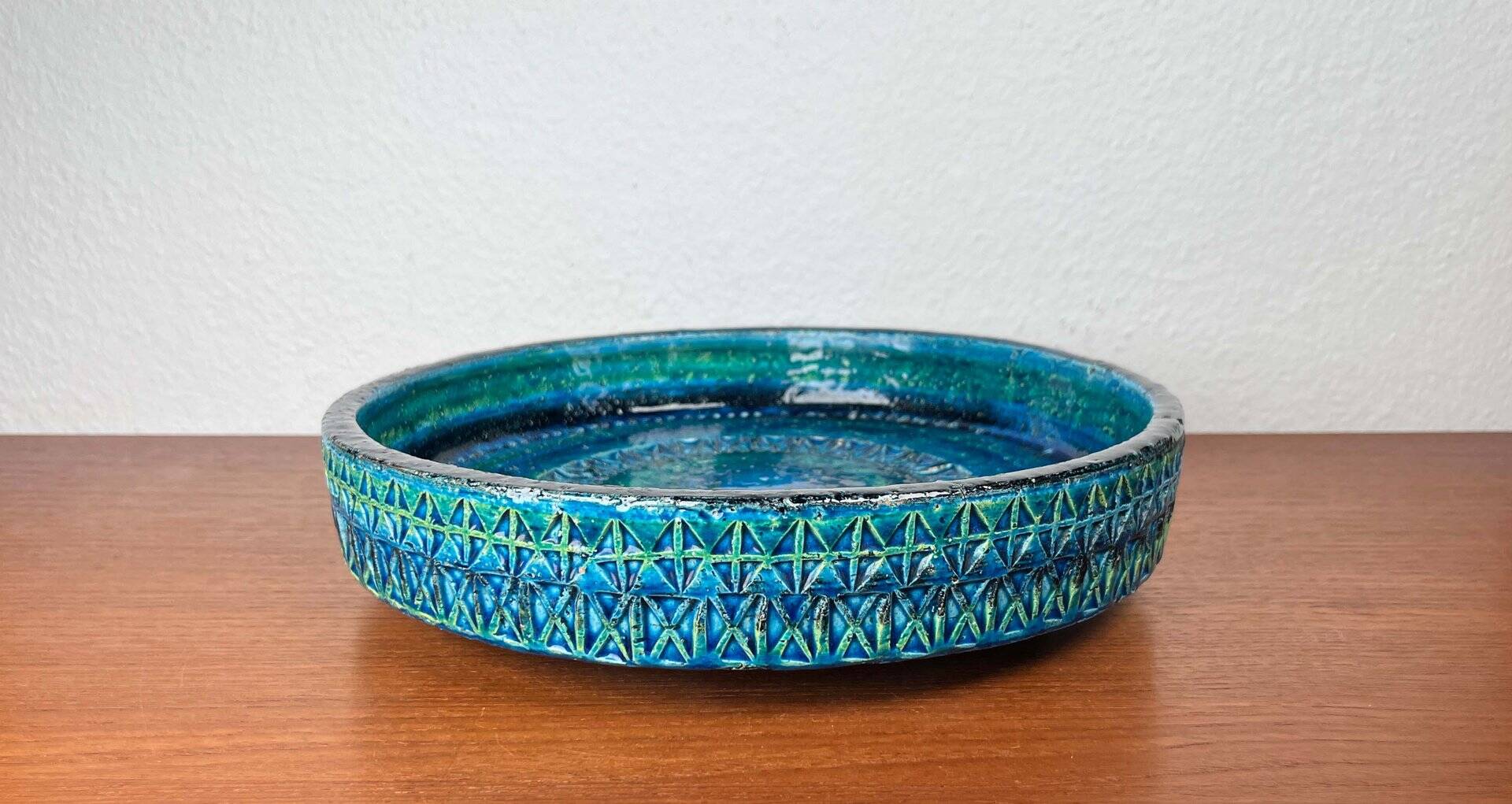 Large Mid-Century Modern Rimini Blu Pottery Bowl by Aldo Londi for Bitossi, Italy, 1960s