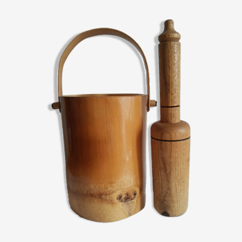 Vintage bamboo pestle and mortar