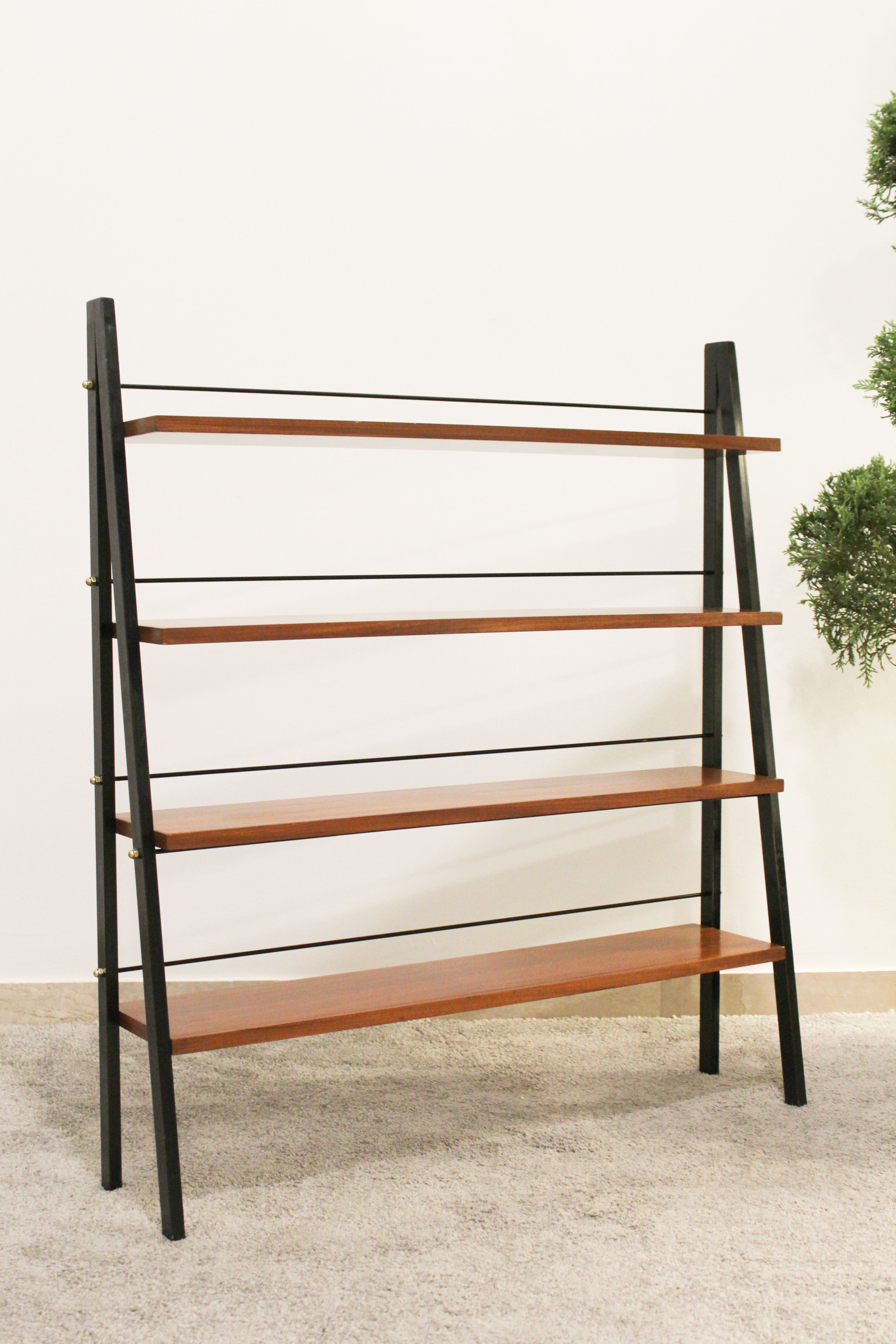 Scandinavian ladder shelves in teak and iron, Italy 50s