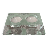 Vintage chunky glass double tealight holder – sculptural clear glass