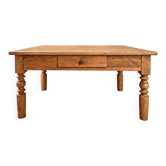 Table basse ancienne en bois massif et  pieds tournés