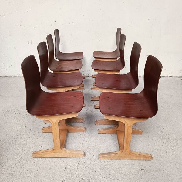 8 chaises d'école plywood