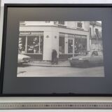 Vintage silver gelatin print of a street scene in a shop window, 1970s, framed, 52 x 42 cm
