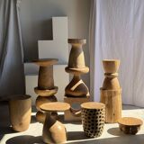 Mini minimalist stool with ball feet in teak H15 D35