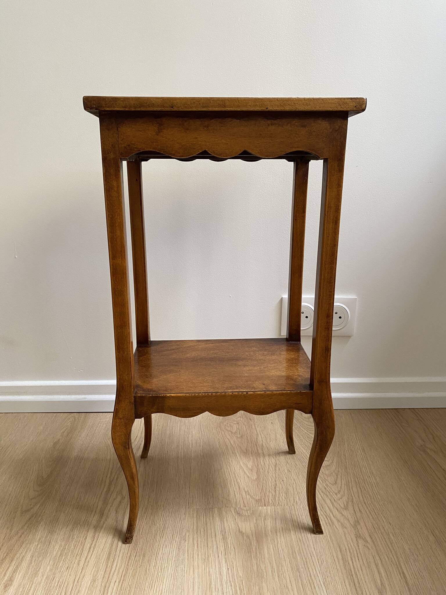 Small bedside table, nightstand, two-top ash plant stand with discreet drawer