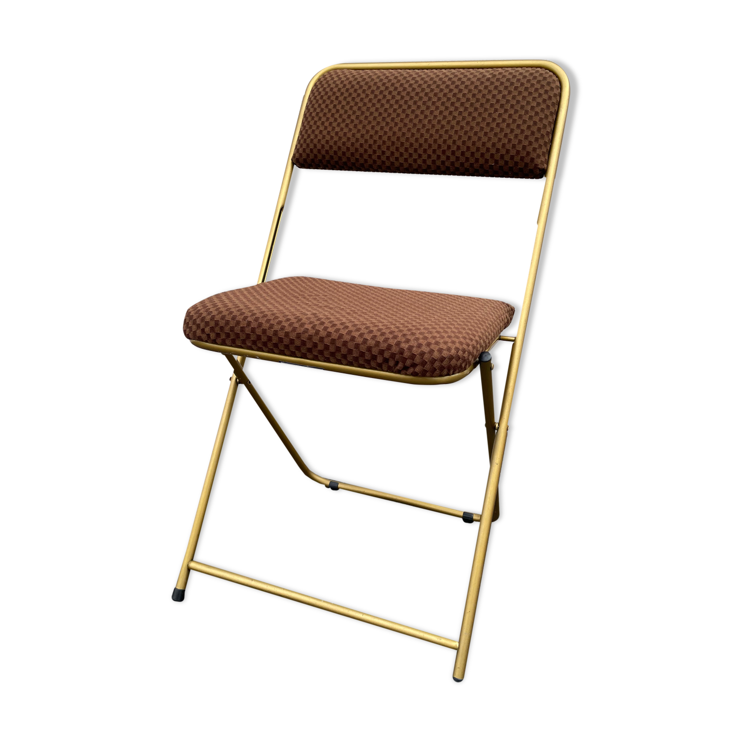 Chaise pliante dorée lafuma velours damier  60/70’s