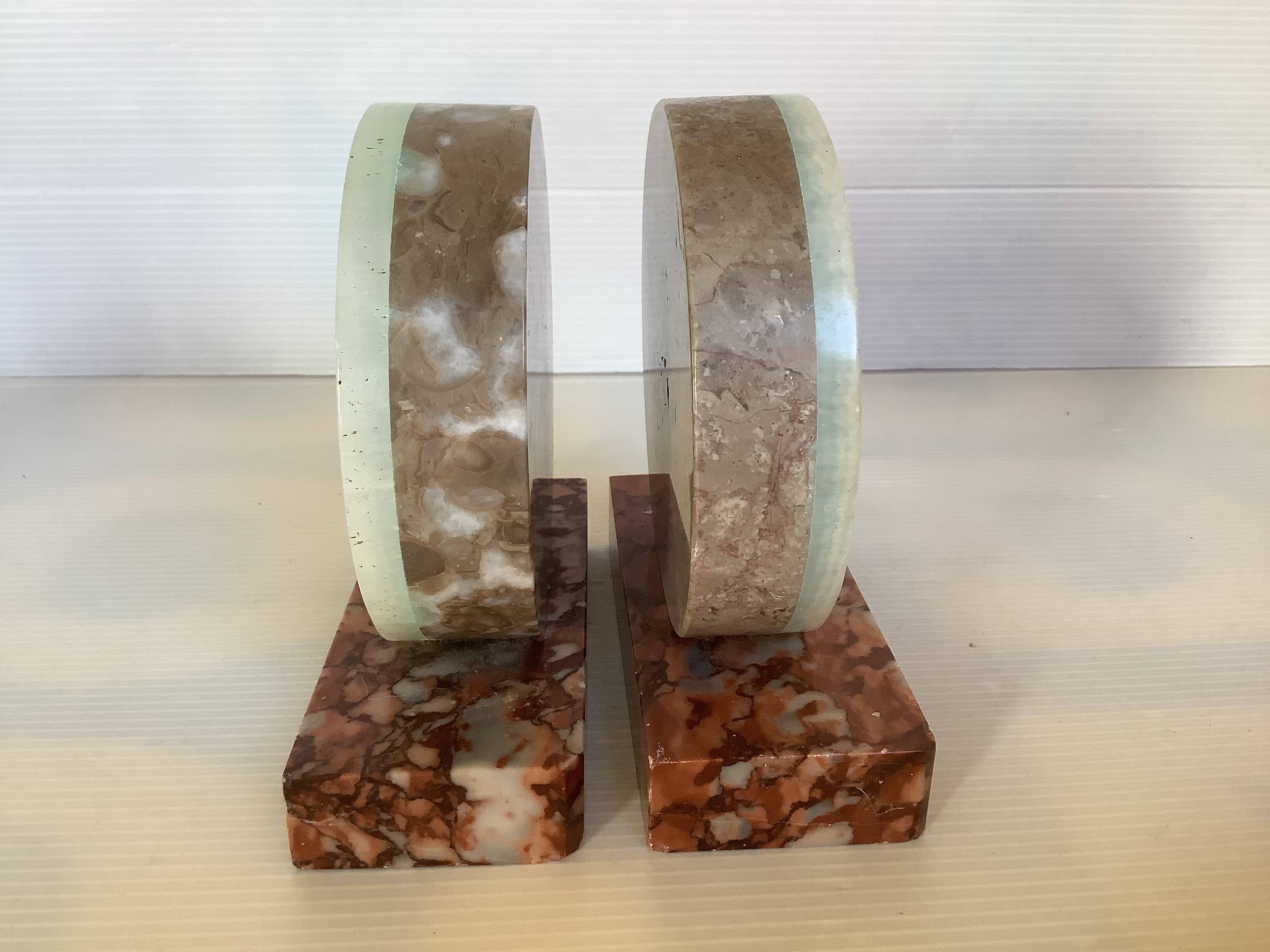 Pair of art deco marble bookends
