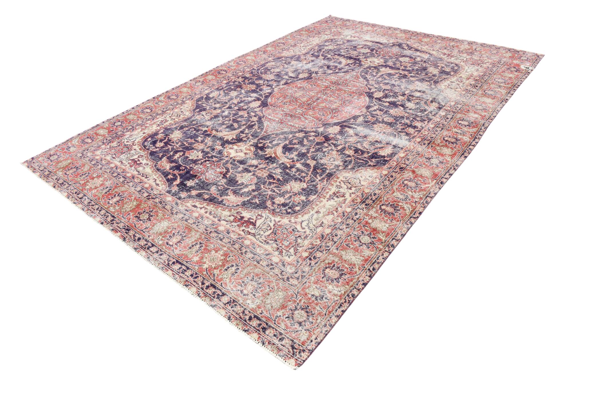 7x11 Vintage Red & Navy Blue Persian Rug, Oriental Rustic Decor, 228x338Cm
