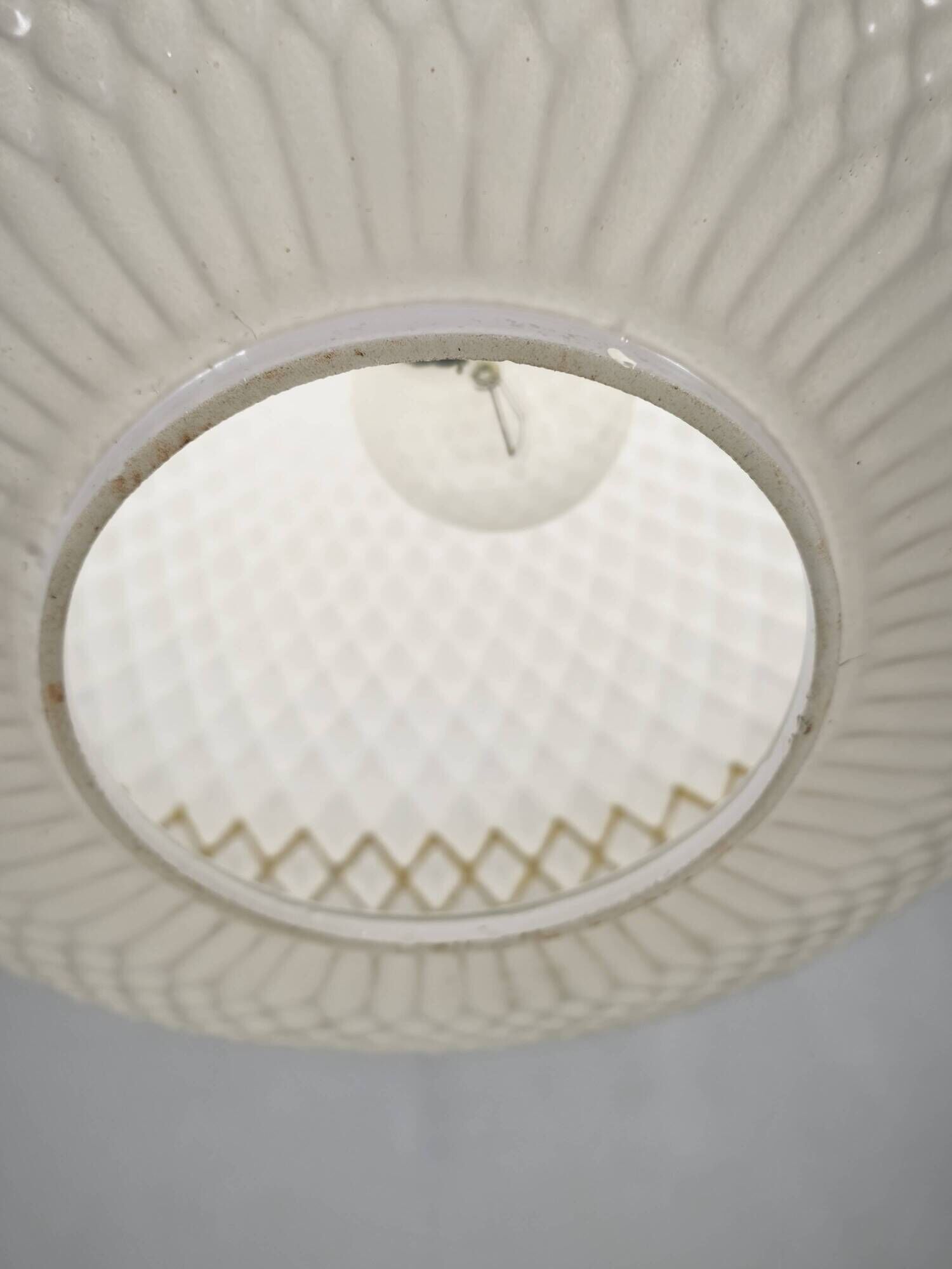 Czechoslovak Opaline Glass and Gold Pendant Light, 1970s