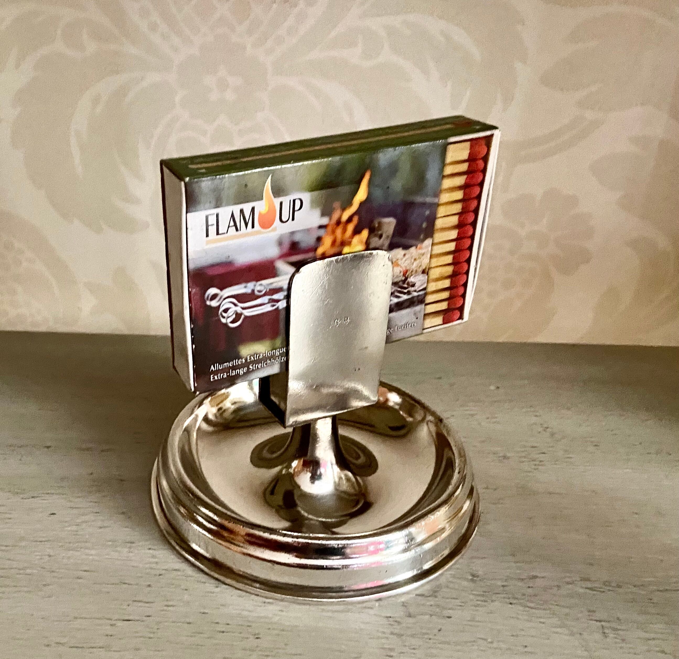 Old silver metal matchbox holder