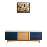 Oak sideboard or TV unit made up of two sliding doors and two drawers