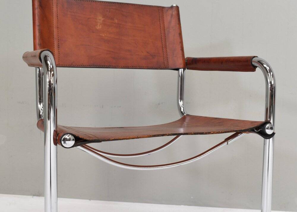 S34 dining armchair in cognac saddle leather by Mart Stam for Fasem, 1970s