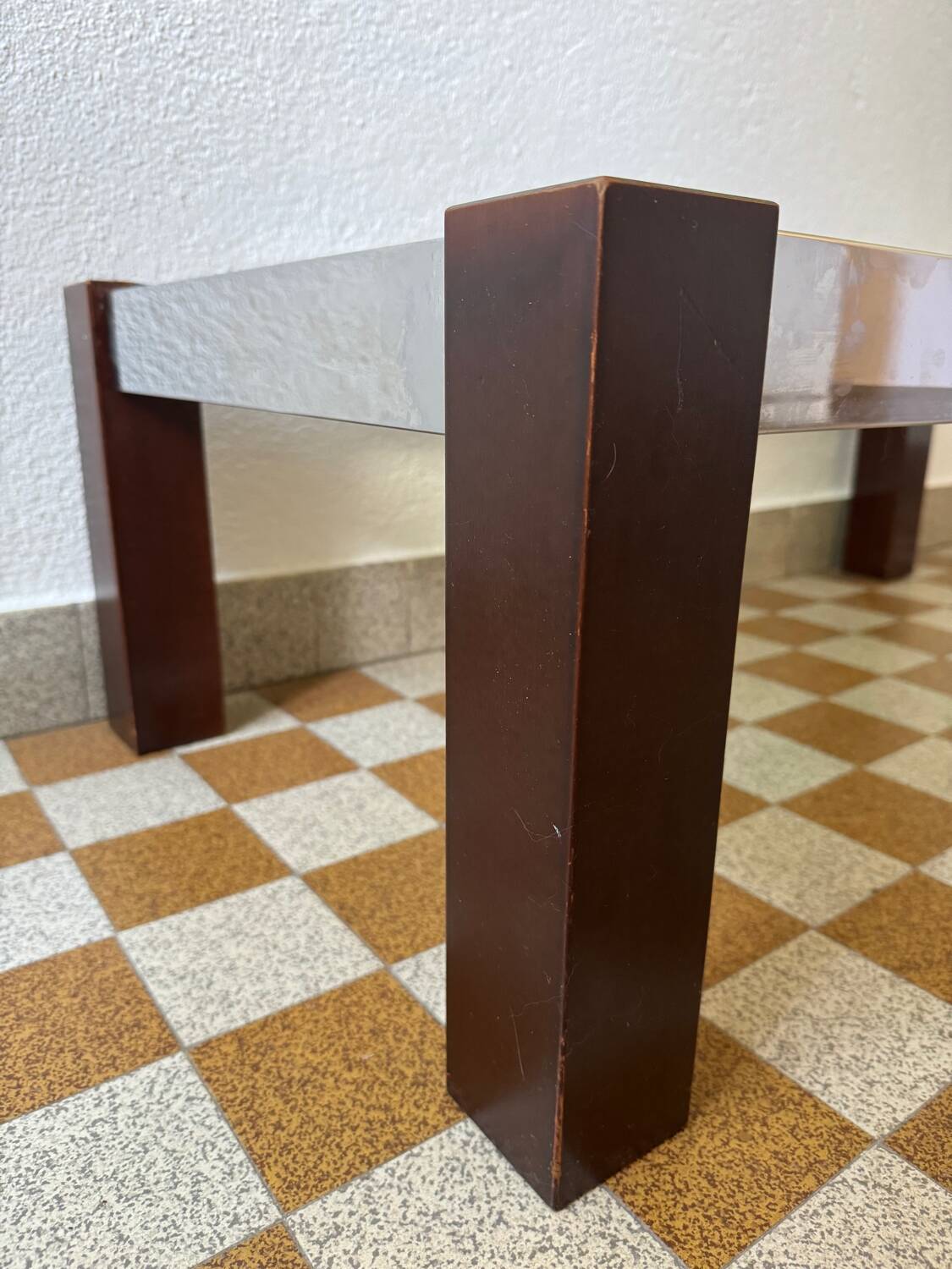 Chrome wood and smoked glass coffee table from the 70s