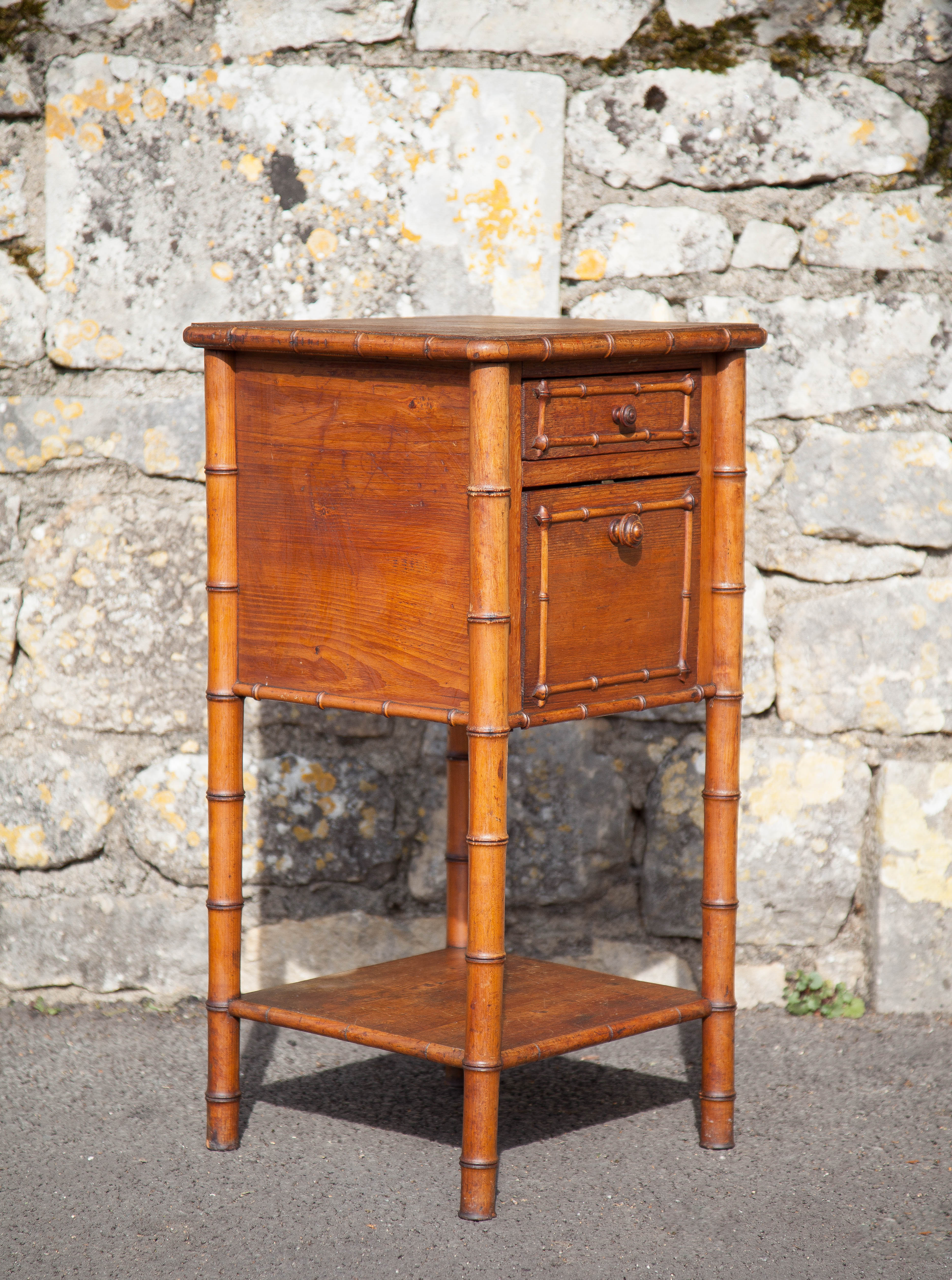 Bedside table wood imitation bamboo, bedside table, side table, interior decoration