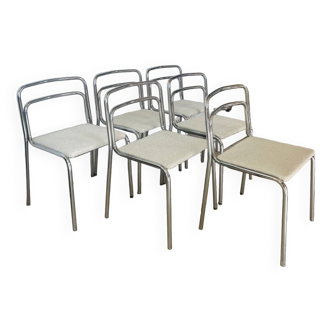 6 chaises chrome et bouclette 1970